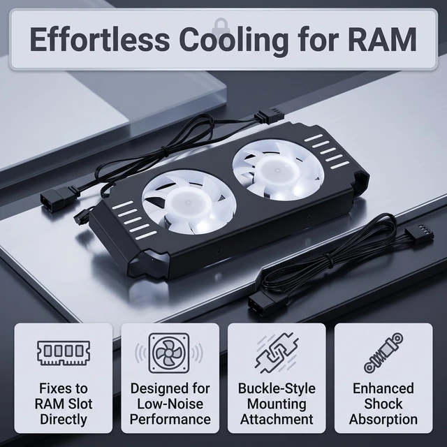 Alt view image 3 of 5 - BAFOVY ARGB RAM Cooler, Dual Fan Memory Heatsink for DDR4 DDR5 (Black)