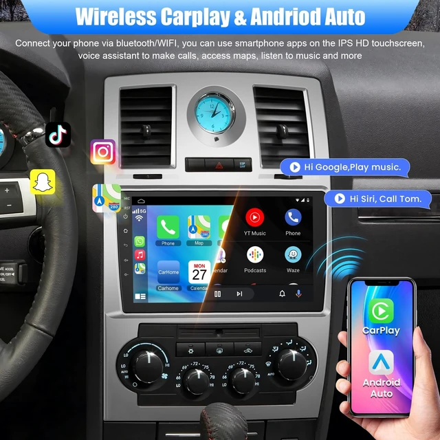 Alt view image 3 of 5 - 5G WiFi Car Radio for Jeep Chrysler 300 300C 2004-2011 with Wireless Carplay&Android Auto, 9 Inch 4+64GB Chrysler Stereo with Voice Control WiFi GPS BT5.2 EQ DSP FM Backup Camera