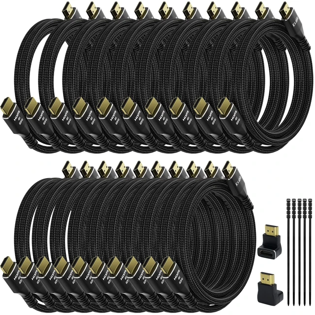 Main image of 4K HDMI Cable 2 Feet (20 Pack), Ultra HD HDMI 2.0 Cable, Nylon Braided & Gold-Plated Connectors, 4K @ 60Hz, 2K ,1080P, HDCP 2.2, ARC, Bulk HDMI Cables for Laptop, Monitors, HDTV, PS5, Xbox One & More