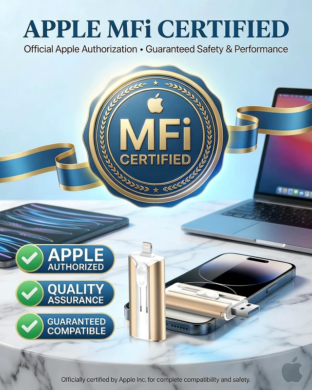 Alt view image 2 of 5 - MFI Certified 256GB Flash Drive for iPhone&iPad&Android&Pc, Photo Stick USB Stick Memory Stick Photo/Video Storage Jump Drive Photo Saver External Flash Drive (Available Space: ~244gb),1 Pack,Gold