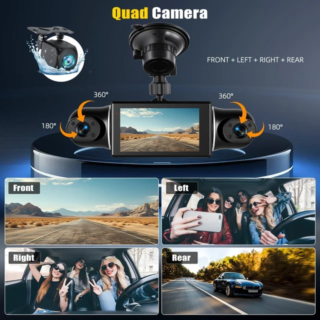 Alt view image 3 of 5 - 4 Channel 360Dash Cam Front and Rear Inside Left Right, 3'' 1080P Dash Camera for Cars, Dash Camera for Cars with G-Sensor,Super Night Vision,Wide Angle,Loop Recording,24 Hours Recording,WiFi