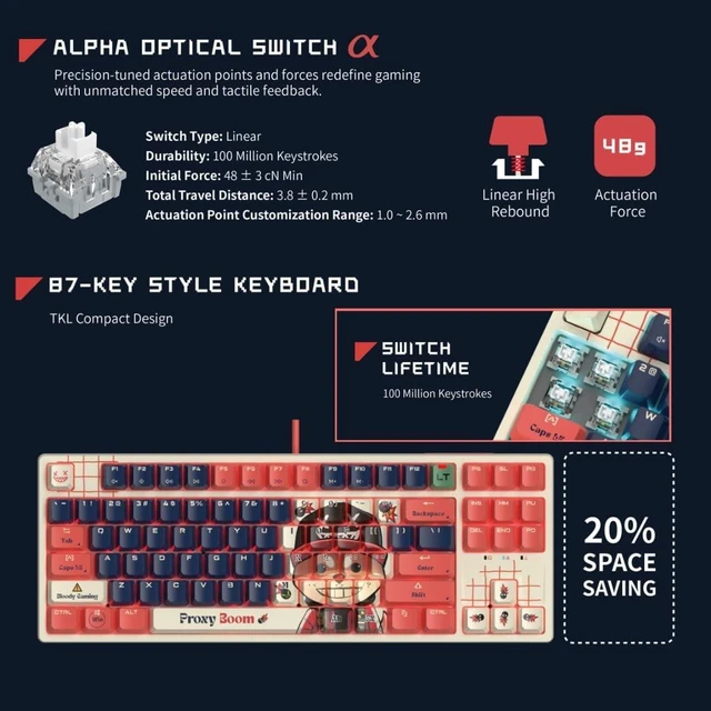 Alt view image 3 of 5 - Bloody x Savage Impact AT87 Alpha Optical Switch Keyboard, Boom Style