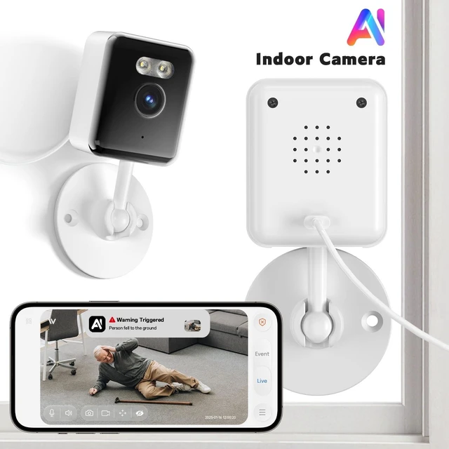 Alt view image 2 of 5 - Carltec 2K Indoor Security Camera, 2.4G/5G Dual Band WiFi & Bluetooth with Phone App, Two-Way Audio, Smart AI Detectaion, Compatible with Alexa