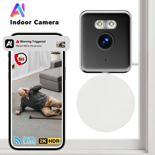 Alt view image 4 of 5 - Carltec 2K Indoor Security Camera, 2.4G/5G Dual Band WiFi & Bluetooth with Phone App, Two-Way Audio, Smart AI Detectaion, Compatible with Alexa