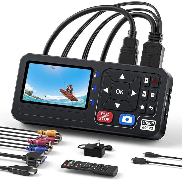 Main image of Portable 4K HD Video Audio to Digital Recorder with Remote, HDMI CVBS YPbPr VGA Video Capture Box Standalone for Recording VHS, VCR, DVR, DVD, Hi8, DV Player, Camcorder, Gaming Consoles to USB SD Card