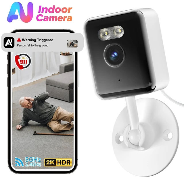 Alt view image 3 of 5 - Carltec 2K Indoor Security Camera, 2.4G/5G Dual Band WiFi & Bluetooth with Phone App, Two-Way Audio, Smart AI Detectaion, Compatible with Alexa