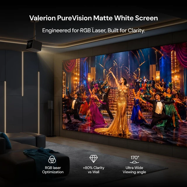 Alt view image 2 of 5 - AWOL Valerion 120" PureVision Fixed Frame Projector Screen, Laser Speckle Reduction, PET Matte Screen, 4K/8K UHD Ready, True Color with 1.0 Gain, 170 Wide Viewing Angle, Long Throw & UST Compatible