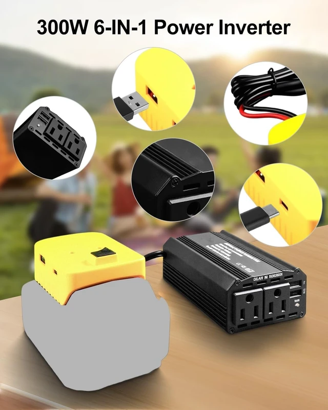 Alt view image 5 of 5 - 300W Portable Power Inverter Compatible with DeWalt 20V Battery