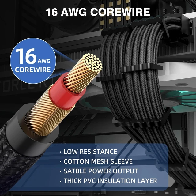 Alt view image 4 of 5 - SMEOZZ 16AWG PSU Cable Extension Kit with Cable Combs,1x24pin ATX/2x8pin(4+4) EPS/3x8pin(6+2) PCIE Extension Cable,Cable Extension PC Sleeved Cables 30cm Length,Power Supply Extension Cable Kit(Red)