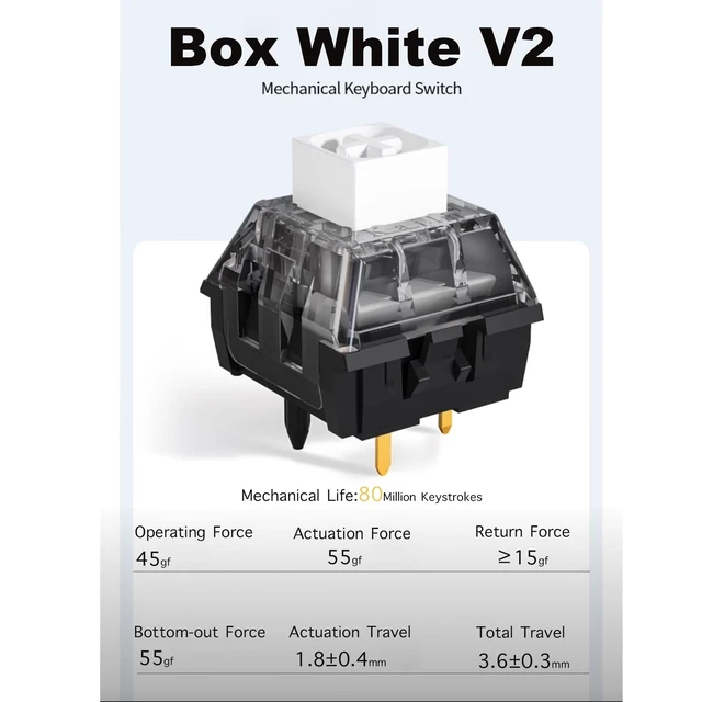 Alt view image 2 of 5 - Aulouptron 120 PCS Kailh Box White V2 Switches for Custom Mechanical Gaming Keyboard,3-Pin 45gf Crisp Clicky/IP58 Dust&Waterproof/Pre Lubed/Unique Box Structure/80M Clicks Switches