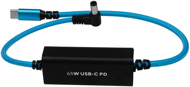 Alt view image 3 of 3 - KONDOR BLUE ^^ 16 Inch DC to USB-C PD Power Cable, Right Angle 2.1mm and 2.5mm ^^ 14V to 17V DC Input, 5V to 20V Power Delivery, Up to 100W Fast Charge, Reinforced Braided ^^ Blue