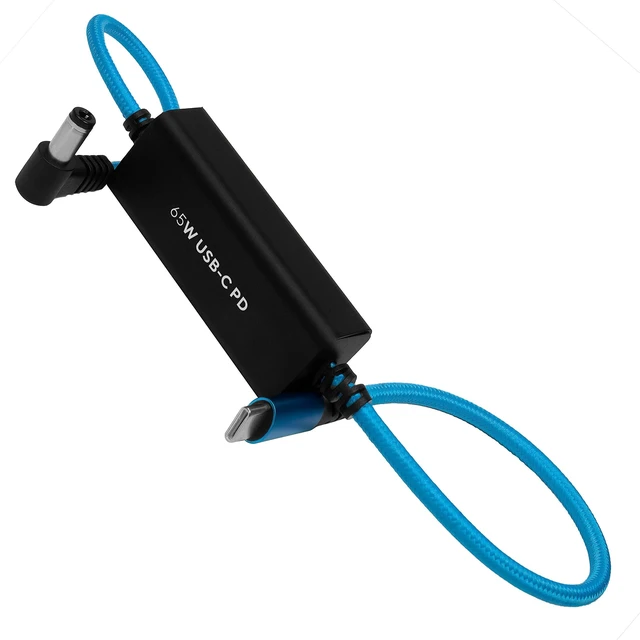 Alt view image 2 of 3 - KONDOR BLUE ^^ 16 Inch DC to USB-C PD Power Cable, Right Angle 2.1mm and 2.5mm ^^ 14V to 17V DC Input, 5V to 20V Power Delivery, Up to 100W Fast Charge, Reinforced Braided ^^ Blue