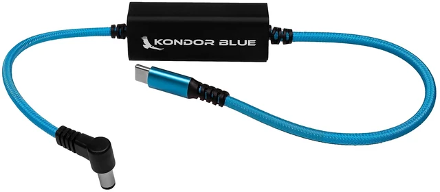 Main image of KONDOR BLUE ^^ 16 Inch DC to USB-C PD Power Cable, Right Angle 2.1mm and 2.5mm ^^ 14V to 17V DC Input, 5V to 20V Power Delivery, Up to 100W Fast Charge, Reinforced Braided ^^ Blue