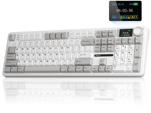 Main image of AULA F108 PRO Wireless Mechanical Keyboard with Screen & Knob, Full Size Keyboard with Silent Switch, Tri-Mode BT5.0/2.4GHz/USB-C, Pre-lubed Switches, RGB Backlit Hot Swappable Custom Gaming Ke