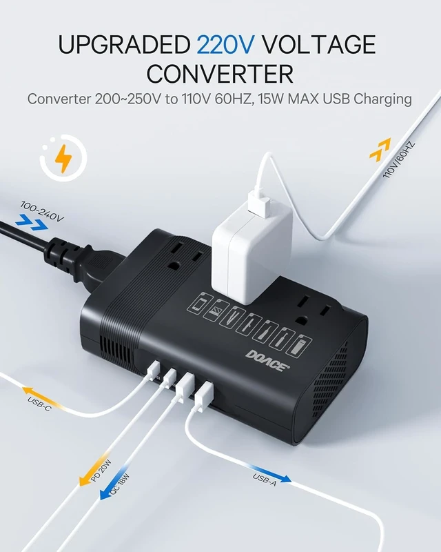 Alt view image 4 of 5 - DOACE Voltage Converter US to Europe for Hair Straightener Curler CPAP