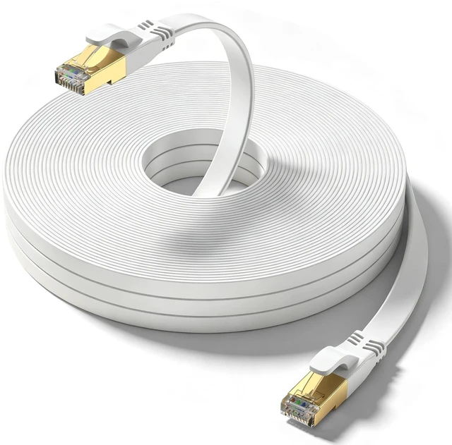 Main image of Ohmvolta Cat8 Ethernet Cable 200ft White,High-Speed 40Gbps 2000Mhz Lan Internet Cable Gold Plated RJ45 Connector,Outdoor Indoor Flat S/FTP Patch Cord for Gaming Router Modem,Faster Than Cat7 Cat6 Cat5