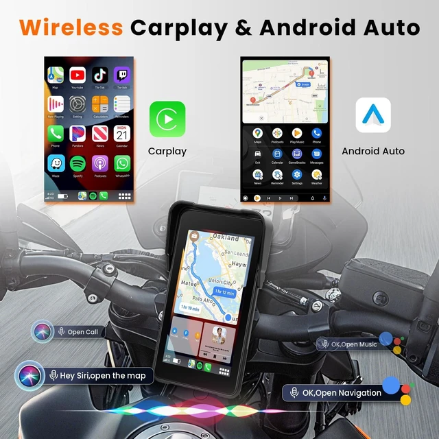 Alt view image 2 of 5 - Motorcycle Carplay Screen 5 Inch GPS Navigation System with Wireless Carplay and Android Auto IP68 Waterproof Portable Screen Plug and Play with Bluetooth Navigation Software Upgrade Brightness