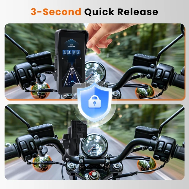 Alt view image 3 of 5 - Motorcycle Carplay Screen 5 Inch GPS Navigation System with Wireless Carplay and Android Auto IP68 Waterproof Portable Screen Plug and Play with Bluetooth Navigation Software Upgrade Brightness