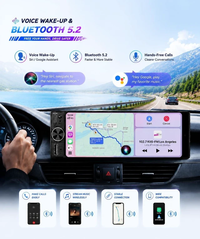 Alt view image 3 of 5 - 6.5" Wireless CarPlay Single Din Car Stereo,Touchscreen Car Radio