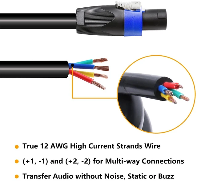 Alt view image 2 of 5 - HBU 1-Pack 4 Wire Speakon to Bare Cable - 12 Feet, 4 Conductors, Road Tour