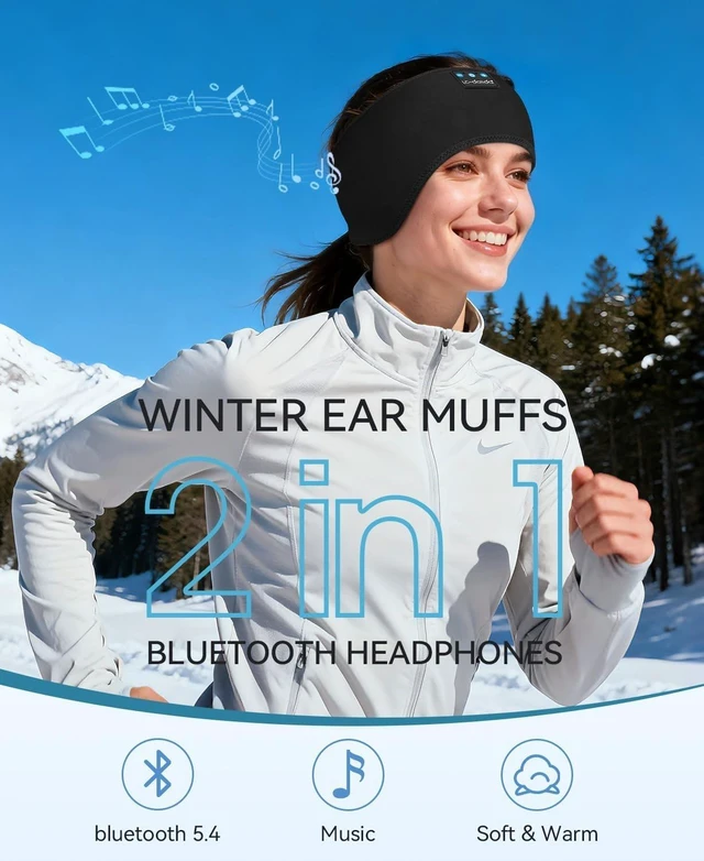 Alt view image 2 of 5 - LC-dolida 2-Pack Sleep Headphones Bluetooth 5.4, Ear Warmer Headband Headphones Earphones Wireless, Ear Covers Sleep Mask for Gifts,Workout,Jogging,Yoga(Black and Grey)
