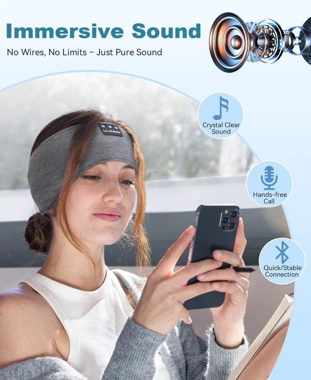 Alt view image 4 of 5 - LC-dolida 2-Pack Sleep Headphones Bluetooth 5.4, Ear Warmer Headband Headphones Earphones Wireless, Ear Covers Sleep Mask for Gifts,Workout,Jogging,Yoga(Black and Grey)