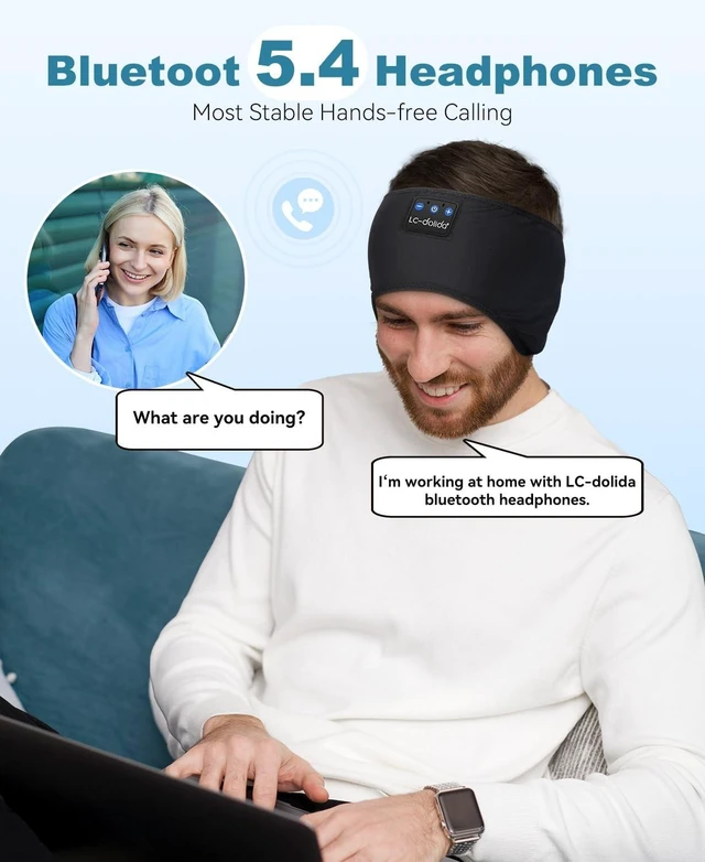 Alt view image 5 of 5 - LC-dolida 2-Pack Sleep Headphones Bluetooth 5.4, Ear Warmer Headband Headphones Earphones Wireless, Ear Covers Sleep Mask for Gifts,Workout,Jogging,Yoga(Black and Grey)
