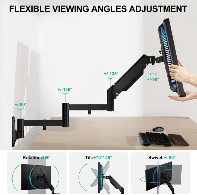 Alt view image 5 of 5 - WALI Long Arm Monitor Wall Mount for 17-33 inch Screens, up to 22lbs