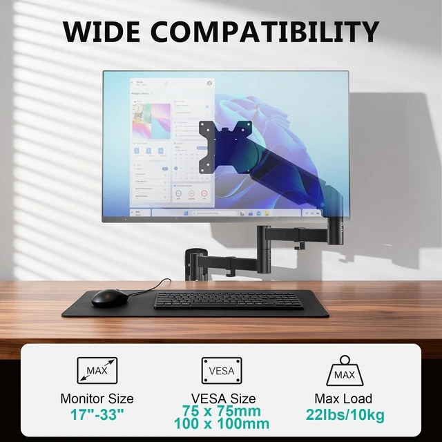 Alt view image 3 of 5 - WALI Long Arm Monitor Wall Mount for 17-33 inch Screens, up to 22lbs