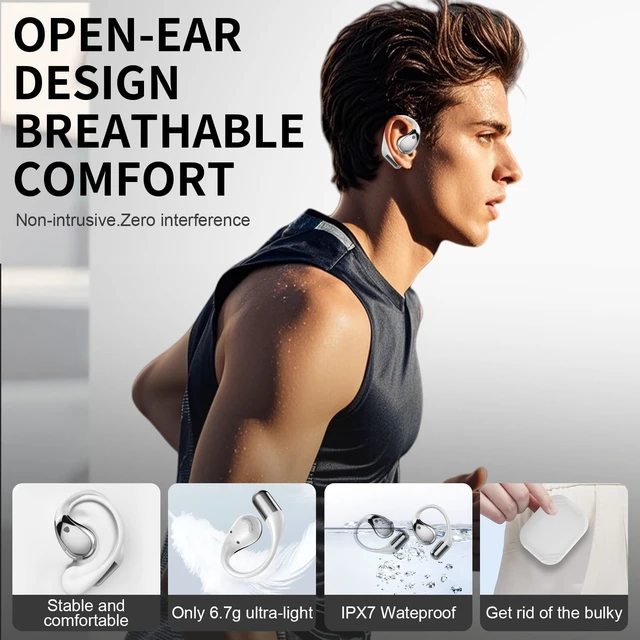 Alt view image 4 of 5 - Conyat Open-Ear Headphones, Bluetooth 6.0 Wireless Earbuds Powerful Sound, 40H Open Ear Earbuds with ENC Mic, Comfortable Ear Hooks/IP7 Waterproof/Fast Charging Earphones for Workouts/Running,