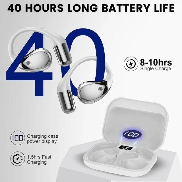 Alt view image 5 of 5 - Conyat Open-Ear Headphones, Bluetooth 6.0 Wireless Earbuds Powerful Sound, 40H Open Ear Earbuds with ENC Mic, Comfortable Ear Hooks/IP7 Waterproof/Fast Charging Earphones for Workouts/Running,