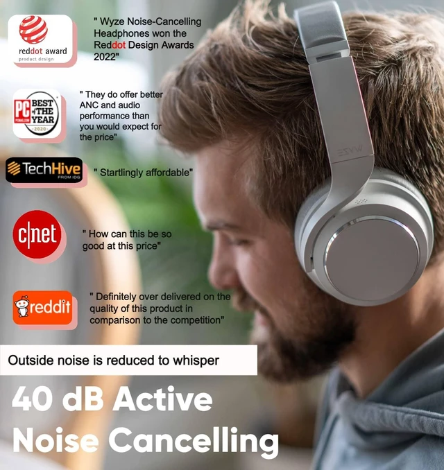 Alt view image 2 of 5 - WYZE Noise Cancelling Over-Ear Headphones with Hard Case, White