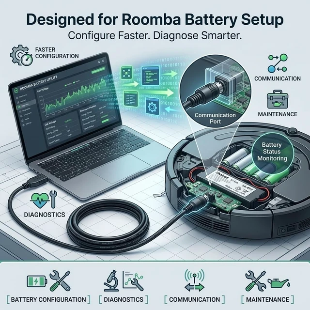 Alt view image 5 of 5 - Pidwaok USB to Mini 7-Pin DIN Cable for ROOMBA Battery, 1.8m Configuration Cable