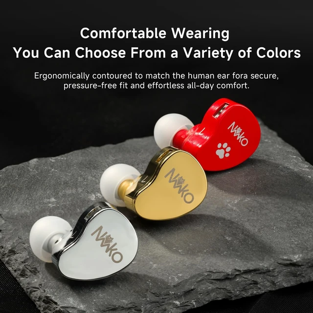 Alt view image 5 of 5 - CVJ Neko IEM Wired Gaming Earbuds, 10mm Dynamic Driver HiFi in-Ear Monitors with 3.5 & 4.4mm Plugs, Deep Bass Headphones with Detachable Silver-Plated Cable for Audiophiles, Singers, Musicians - Gold