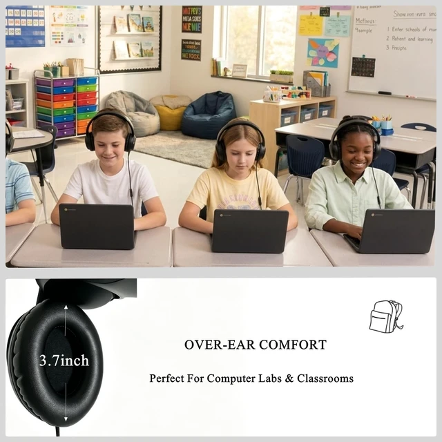 Alt view image 5 of 5 - MIXCU Classroom Wired Headphones 10-Pack, Over-Ear 3.5mm for K-12 Schools