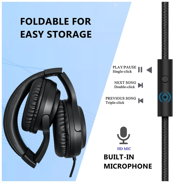 Alt view image 3 of 5 - MIXCU Classroom Wired Headphones 10-Pack, Over-Ear 3.5mm for K-12 Schools
