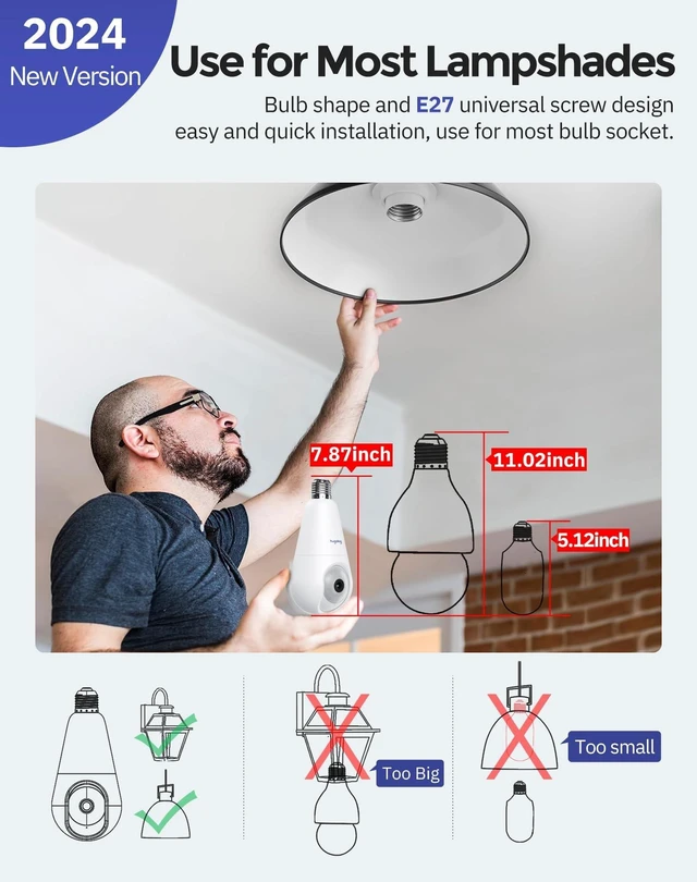 Alt view image 3 of 5 - Hugolog 3K 5MP Light Bulb Security Cameras Wireless Outdoor-2.4GHz Cameras for Home Security Indoor with AI Sound Processing&Motion Detection,Color Night Vision,Auto Tracking,Siren Alarm,2-Way
