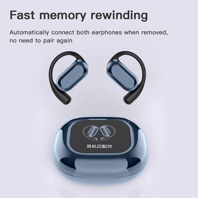 Alt view image 2 of 5 - UNVO Q16Pro AI Translation Earbuds,Real-Time 144 Language Translator,LCD Touchscreen, Active Noise Canceling Open Ear Headphones Comfort Fit for iOS and Android,Travel Business Learning Sport (Blue)