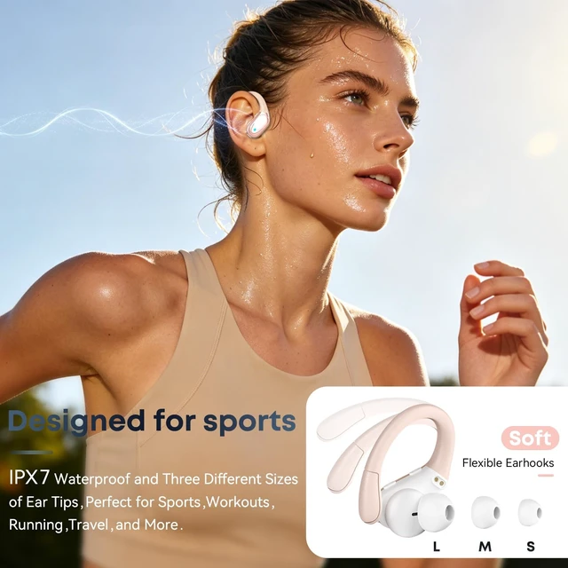 Alt view image 2 of 5 - HAOYUYAN Wireless Earbuds, Sports Bluetooth Ear Buds Headphones Rose Gold
