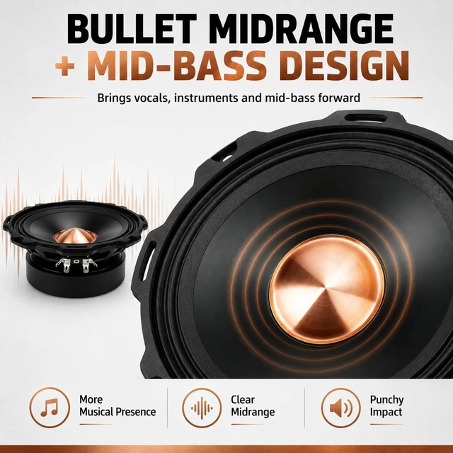 Alt view image 3 of 5 - XPXPIAA 6.5 Inch Car Speakers, 800W Peak 4 Ohm 6.5 Speakers, Bullet Midrange Mid-Bass Door Speakers with Lightweight Aluminum Alloy Cone, Multi-Layer Rubber Surround for Car Audio, 2 Pack