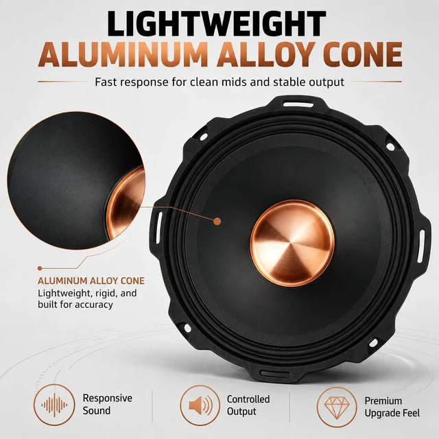 Alt view image 4 of 5 - XPXPIAA 6.5 Inch Car Speakers, 800W Peak 4 Ohm 6.5 Speakers, Bullet Midrange Mid-Bass Door Speakers with Lightweight Aluminum Alloy Cone, Multi-Layer Rubber Surround for Car Audio, 2 Pack
