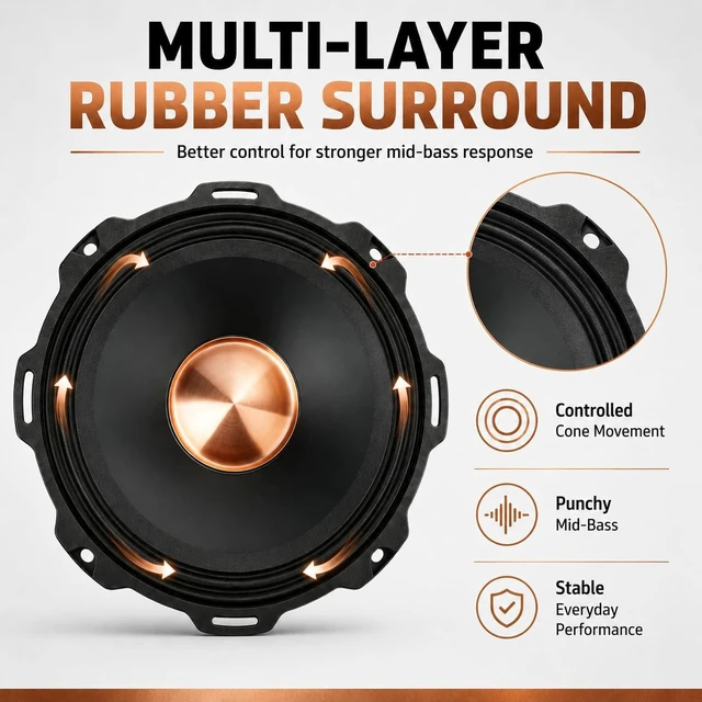 Alt view image 5 of 5 - XPXPIAA 6.5 Inch Car Speakers, 800W Peak 4 Ohm 6.5 Speakers, Bullet Midrange Mid-Bass Door Speakers with Lightweight Aluminum Alloy Cone, Multi-Layer Rubber Surround for Car Audio, 2 Pack