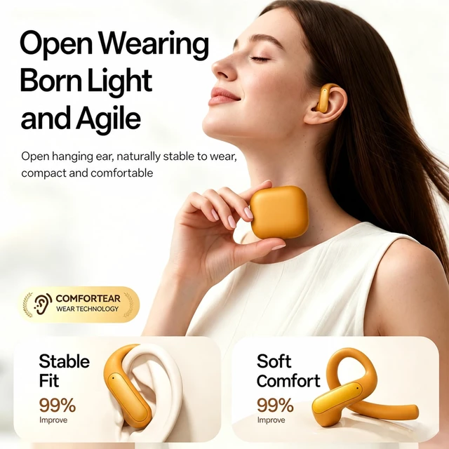 Alt view image 3 of 5 - ROEL-PLAY Open Ear Earbuds Open Earring Bluetooth 5.4 Comfort, Orange