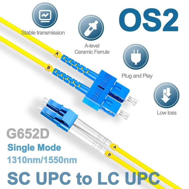 Alt view image 2 of 5 - Lebrudos 5Pcs 1 Meter Fiber Optic Patch Cord SC UPC to LC UPC, Duplex Single Mode Fiber Cable Jumper OS2 G652D 9/125m, 1310nm/1550nm LSZH 3.0mm