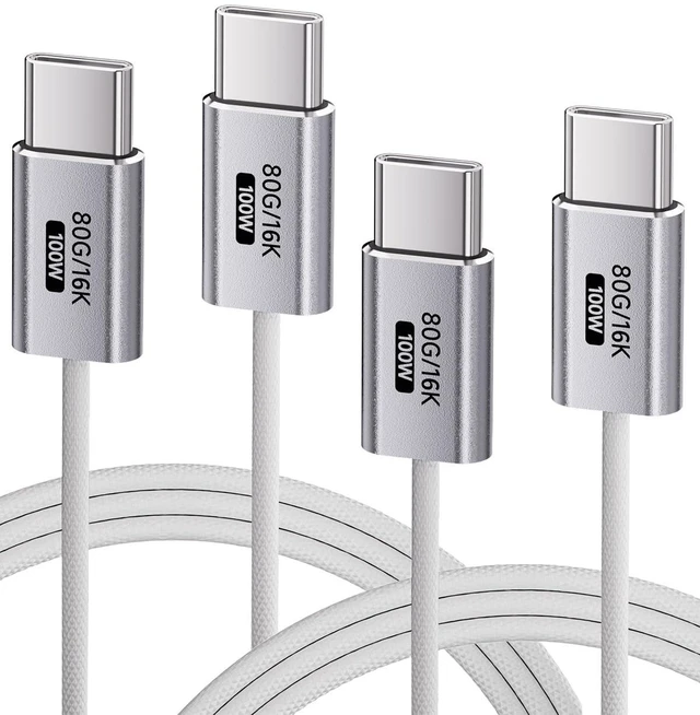 Main image of KMMXXCPM White,3.3FT2Pack USB C Cable,80Gbps Data Transfer Compatible with Thunderbolt 5/4/3,Slim Connector,Type C 100W Fast Charging,16K/8K/4K HD Video Cord for Monitor,MacBook,iPhone 17/16,Docking