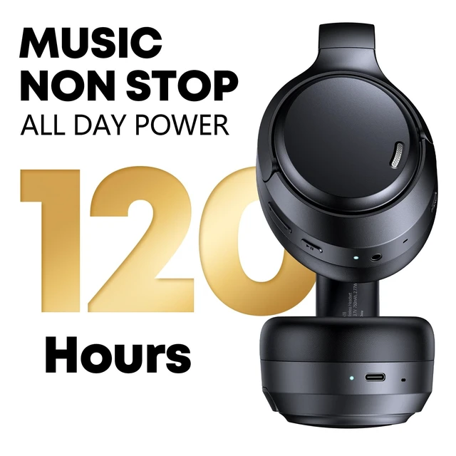 Alt view image 3 of 5 - Hybrid Active Noise Cancelling Headphones 120H Playtime 6 ENC Clear Call Mic, Over Ear Headphones Wireless with Hi-Res Audio Comfort Earcup Low Latency ANC Bluetooth 6.0 Headphones for Travel W