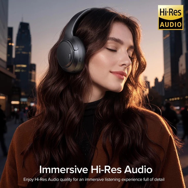 Alt view image 4 of 5 - Hybrid Active Noise Cancelling Headphones 120H Playtime 6 ENC Clear Call Mic, Over Ear Headphones Wireless with Hi-Res Audio Comfort Earcup Low Latency ANC Bluetooth 6.0 Headphones for Travel W
