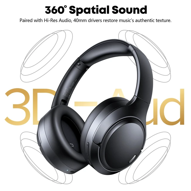 Alt view image 5 of 5 - Hybrid Active Noise Cancelling Headphones 120H Playtime 6 ENC Clear Call Mic, Over Ear Headphones Wireless with Hi-Res Audio Comfort Earcup Low Latency ANC Bluetooth 6.0 Headphones for Travel W
