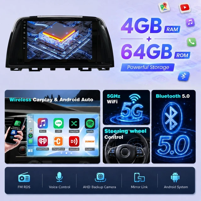 Alt view image 3 of 5 - Upgrcaru 4+64G Car Radio for Mazda 6 III Touring GL GJ 2012-2017