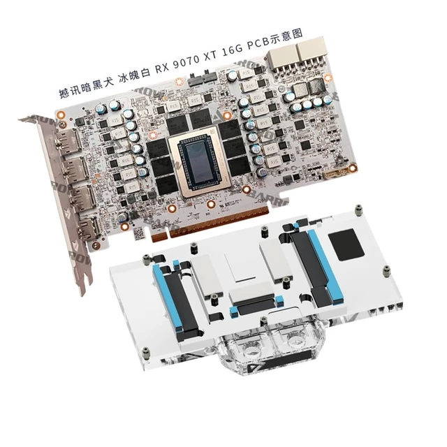 Alt view image 3 of 5 - Copper GPU Water Cooling Block GPU Waterblock Graphics Card Water Cooling Block for PowerColor RX 9070 XT 16GB Hellhound Spectral White, with Backplane